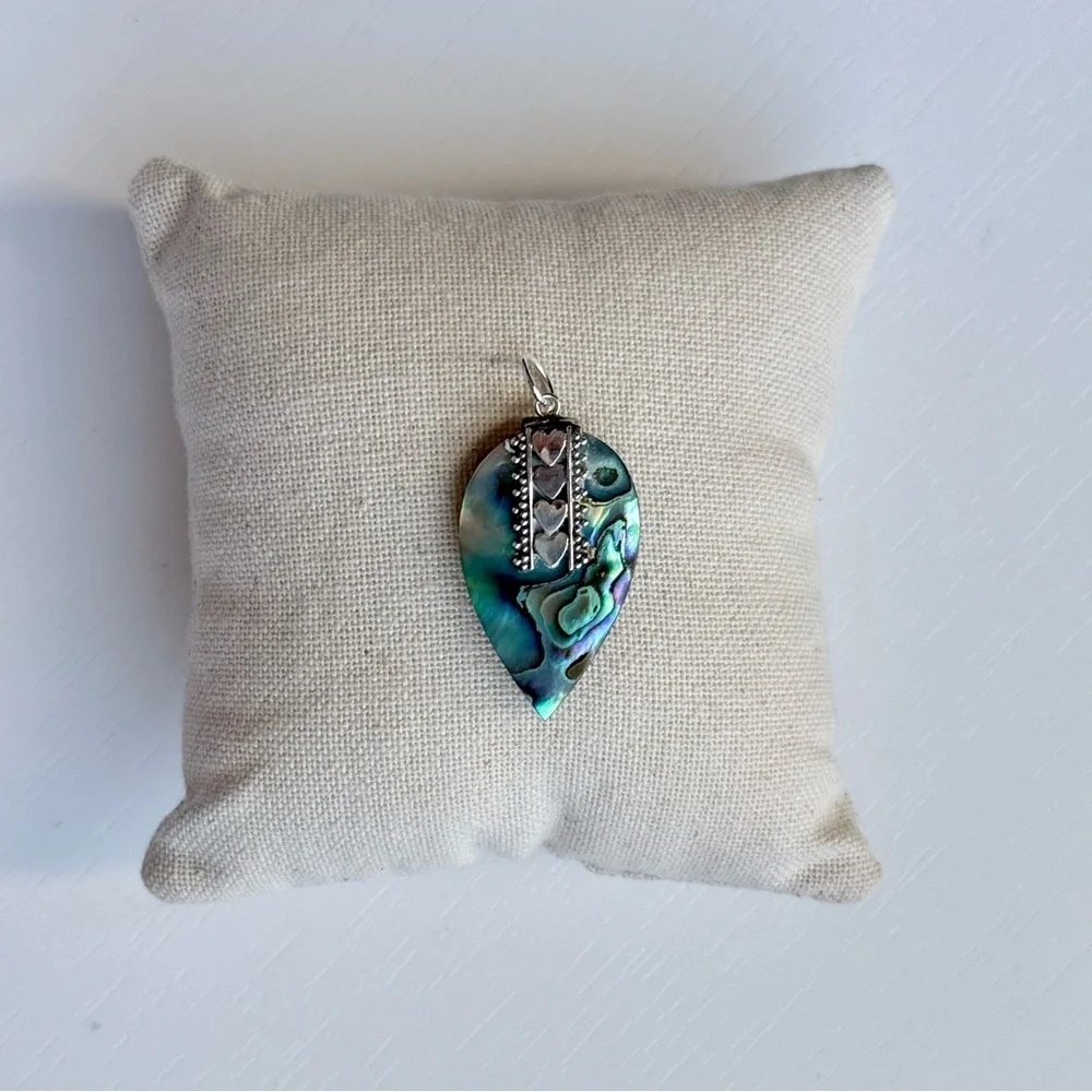 Irridescent Abalone Pendant with Sterling Silver Heart Accents